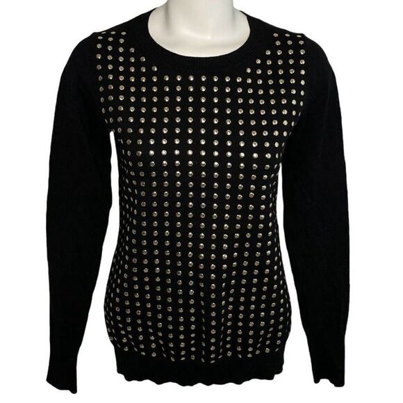 Express Black Crew Neck Gold Studded Sweater Sz Small - Picture 1 of 9